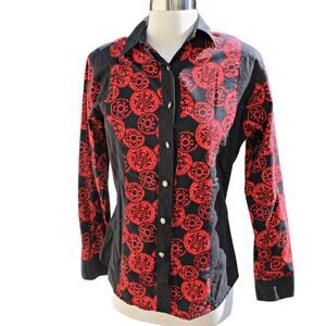 Wrangler Vintage Women's Button Down Western Shirt Cowboy Chic Red Black Small